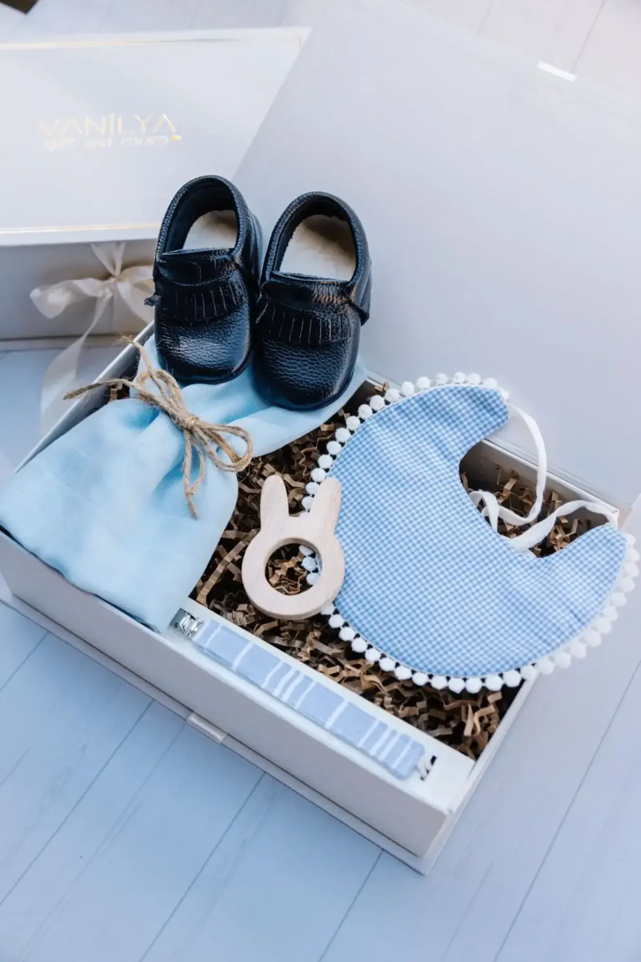 Erkek Bebek Hediye Seti - Yenidoğan Hediyesi - Mavi Pötikare