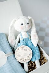 Erkek Bebek Amigurumi Tavşan Hediye Seti-Mavi