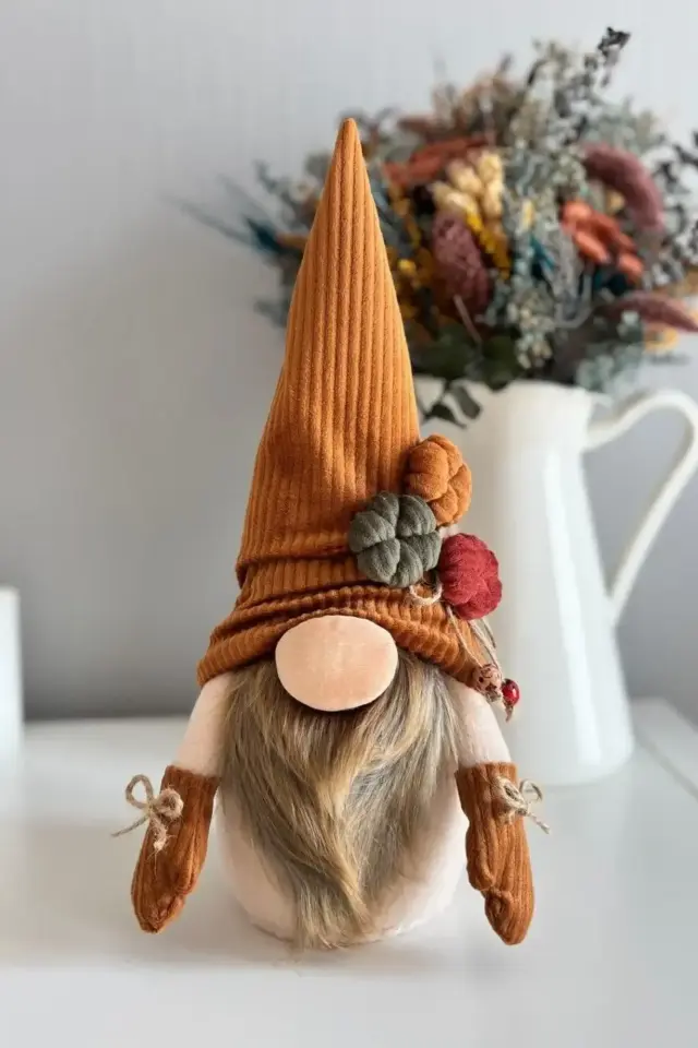 Dekoratif Şans Cücesi Ev Ofis Dekoru-Velvet Boy Kiremit 35 cm