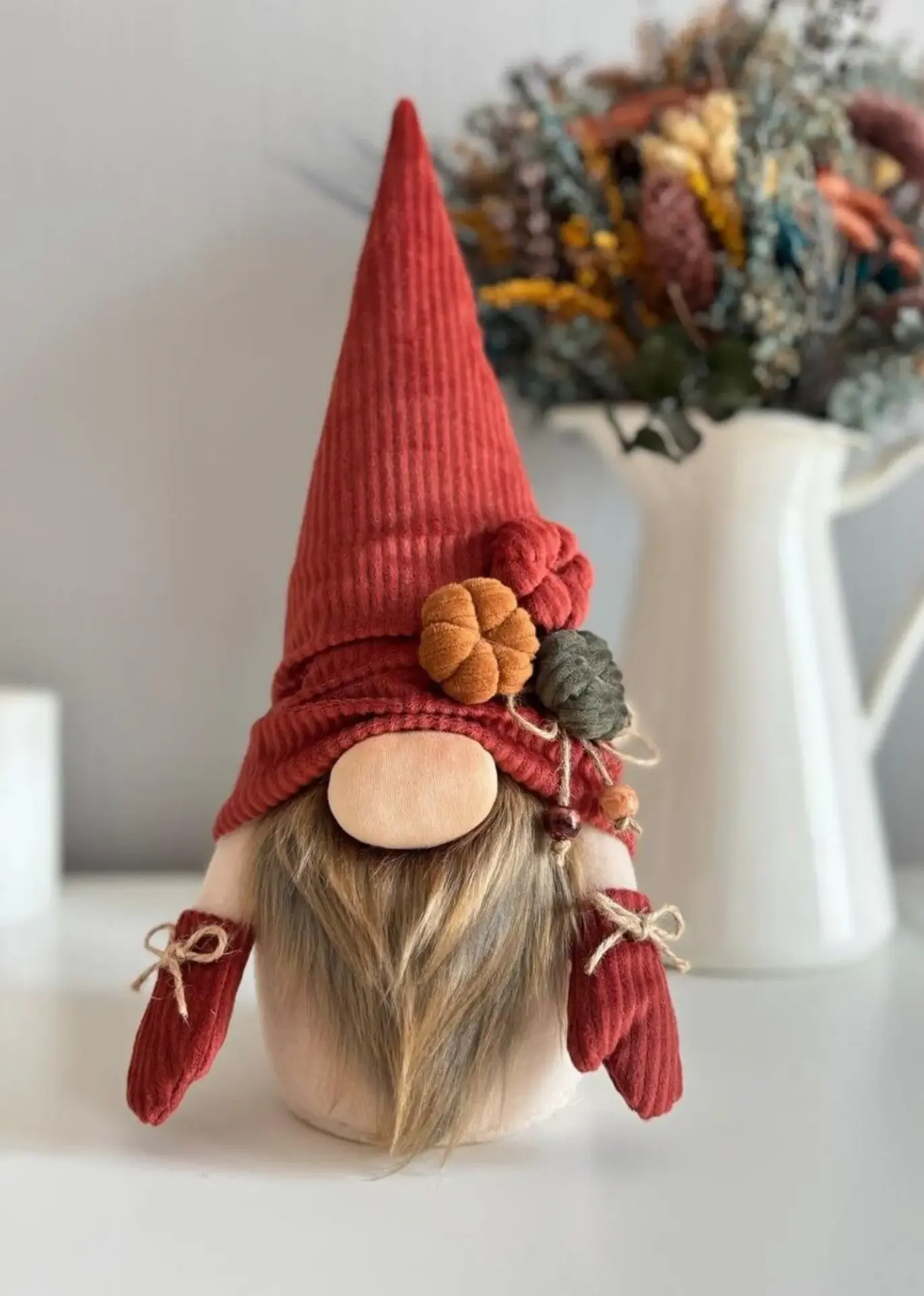 Dekoratif Şans Cücesi Ev Ofis Dekoru-Velvet Boy Koyu Kırmızı 35 cm