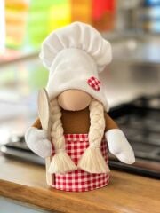 Dekoratif Şans Cücesi Ev Ofis Mutfak Dekoru-Chef Girl 25 cm