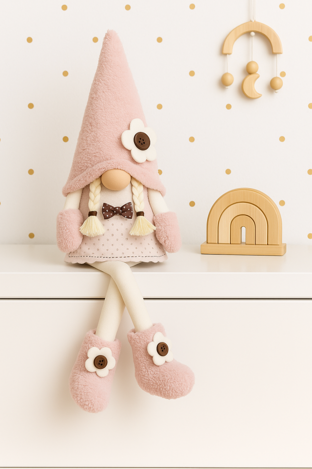 Dekoratif Şans Cücesi Ev Ofis Bebek Odası Dekoru-Baby Pink Girl 60 cm