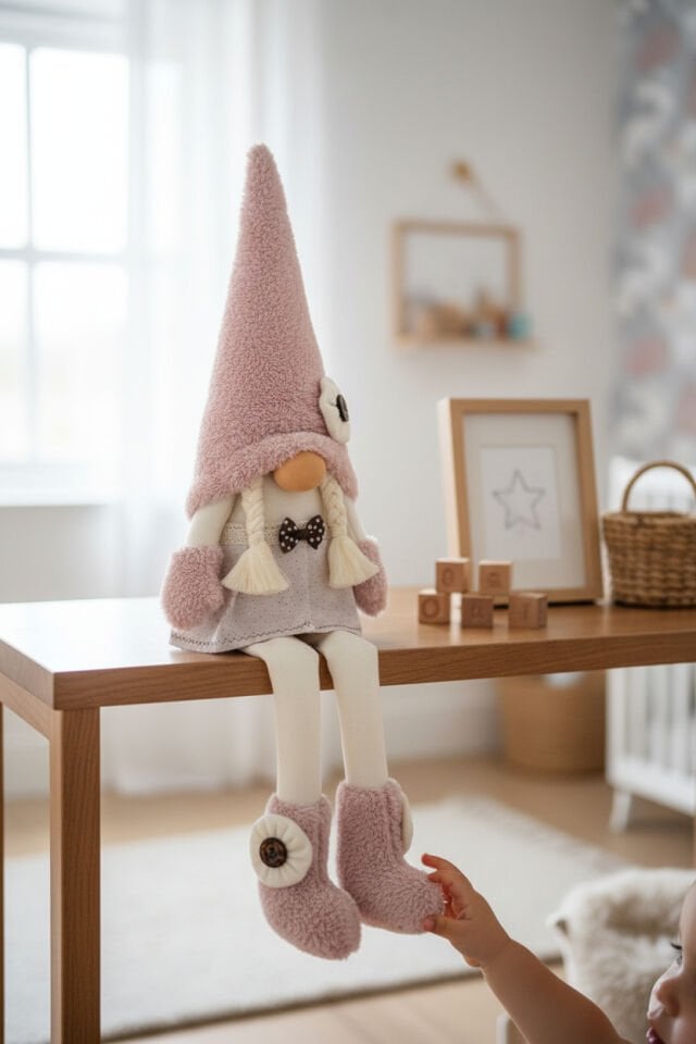 Dekoratif Şans Cücesi Ev Ofis Bebek Odası Dekoru-Baby Pink Girl 60 cm