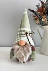 Dekoratif Şans Cücesi Ev Ofis Dekoru-Gingham Boy Yeşil Ekose 35 cm