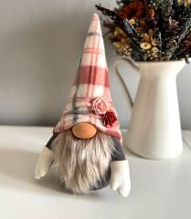 Dekoratif Şans Cücesi Ev Ofis Dekoru-Gingham Boy Kiremit Ekose 35 cm