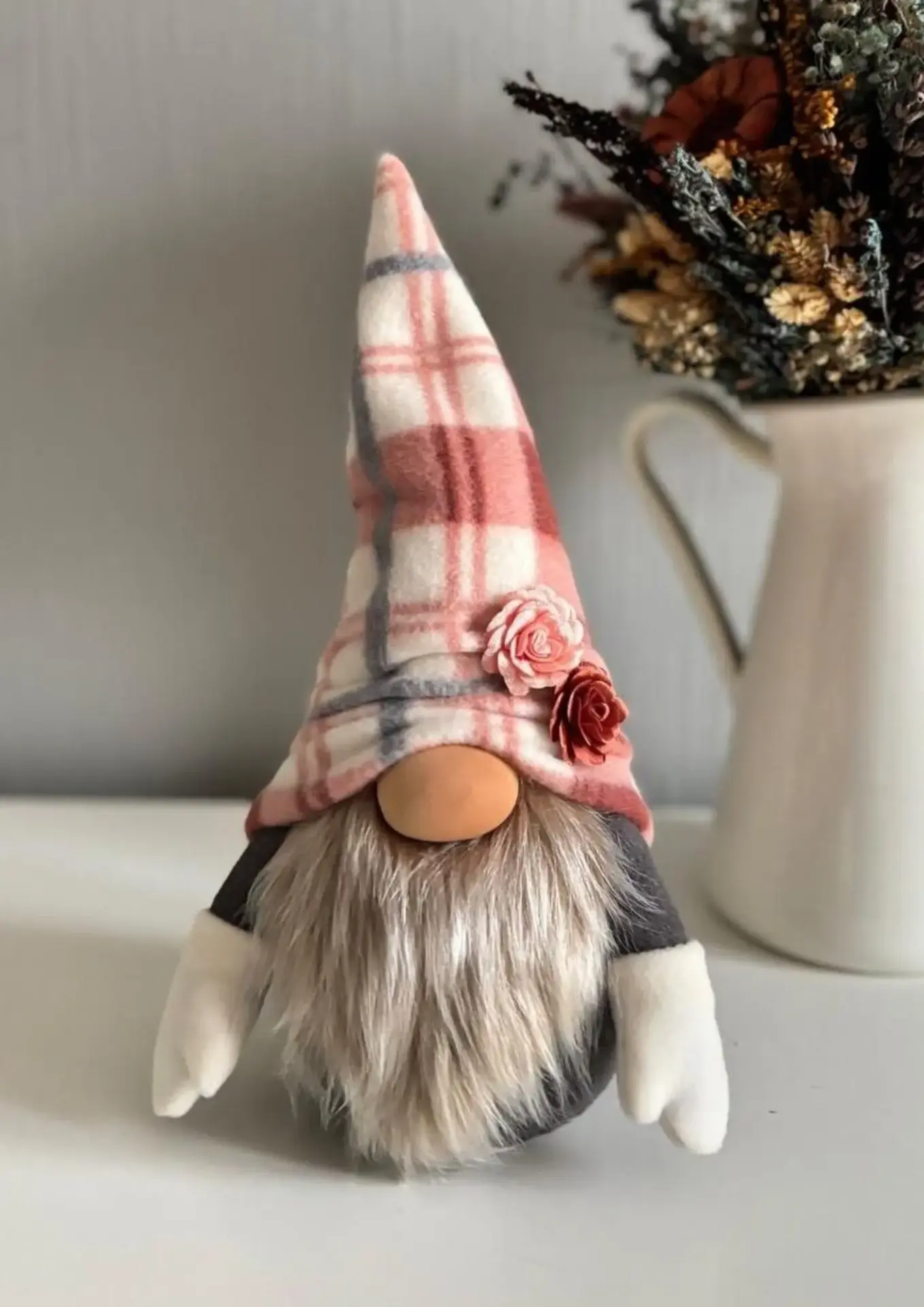 Dekoratif Şans Cücesi Ev Ofis Dekoru-Gingham Boy Kiremit Ekose 35 cm