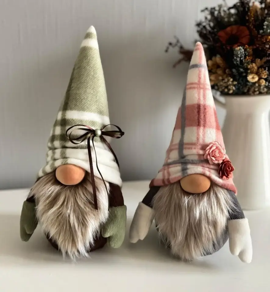 Dekoratif Şans Cücesi Ev Ofis Dekoru-Gingham Boy Kiremit Ekose 35 cm