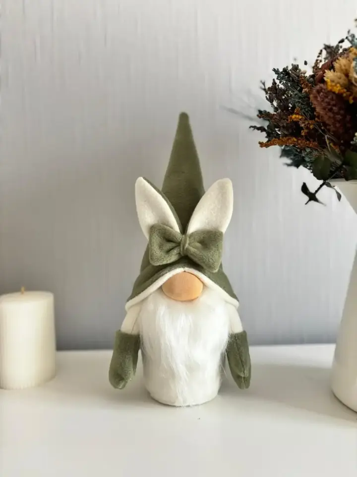 Dekoratif Şans Cücesi Ev Ofis Bebek Odası Dekoru-Rabbit Boy Yeşil 35 cm