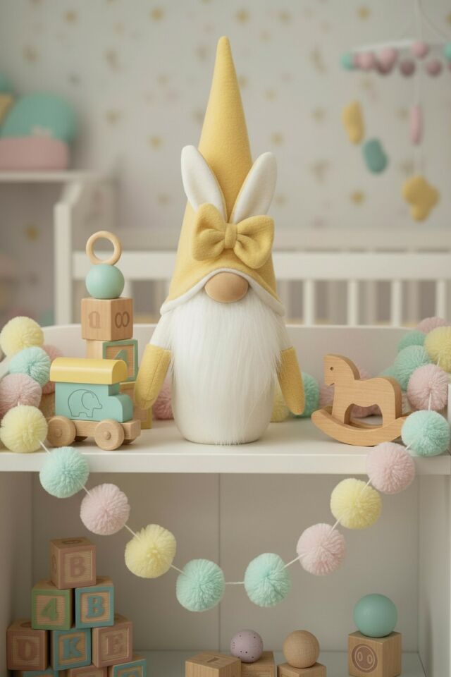 Dekoratif Şans Cücesi Ev Ofis Bebek Odası Dekoru-Rabbit Sarı 35 cm