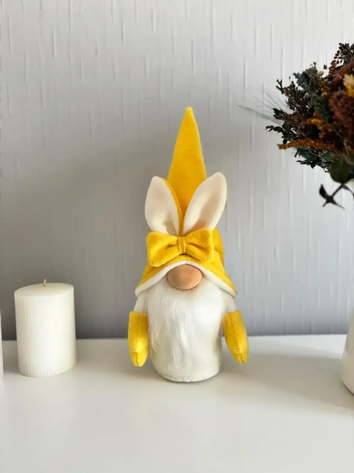 Dekoratif Şans Cücesi Ev Ofis Bebek Odası Dekoru-Rabbit Boy Sarı 35 cm