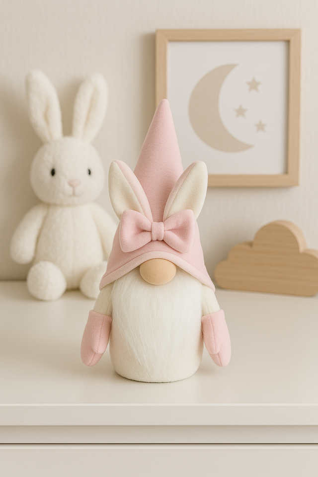 Dekoratif Şans Cücesi Ev Ofis Bebek Odası Dekoru-Rabbit Pudra 35 cm