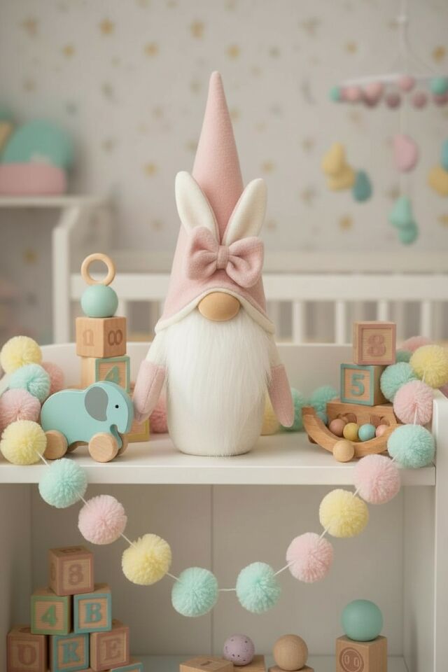 Dekoratif Şans Cücesi Ev Ofis Bebek Odası Dekoru-Rabbit Pudra 35 cm