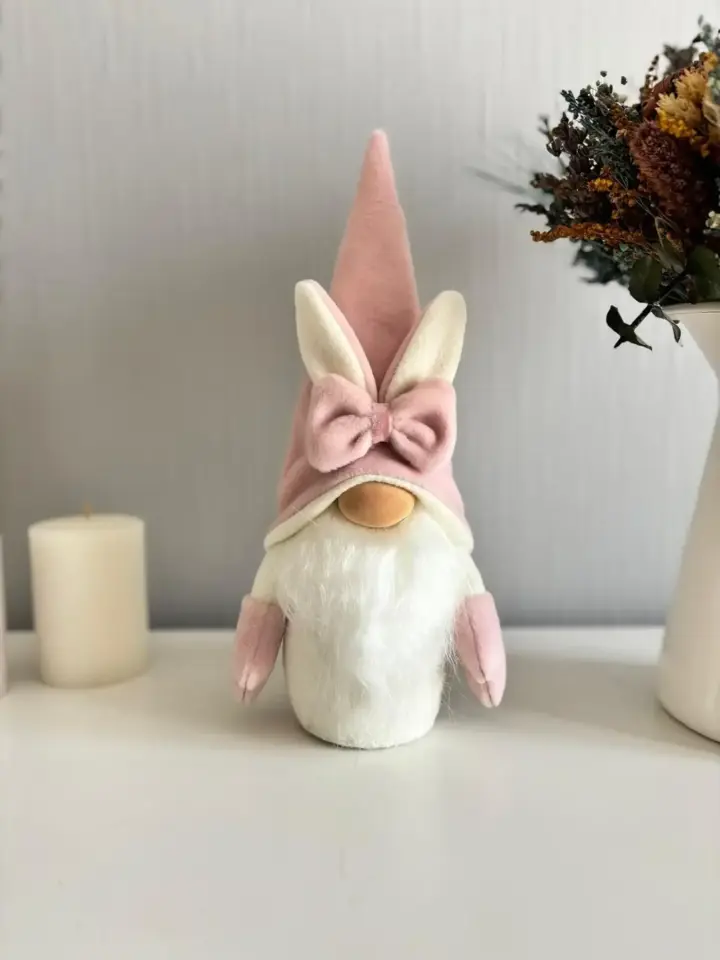 Dekoratif Şans Cücesi Ev Ofis Bebek Odası Dekoru-Rabbit Boy Pudra 35 cm