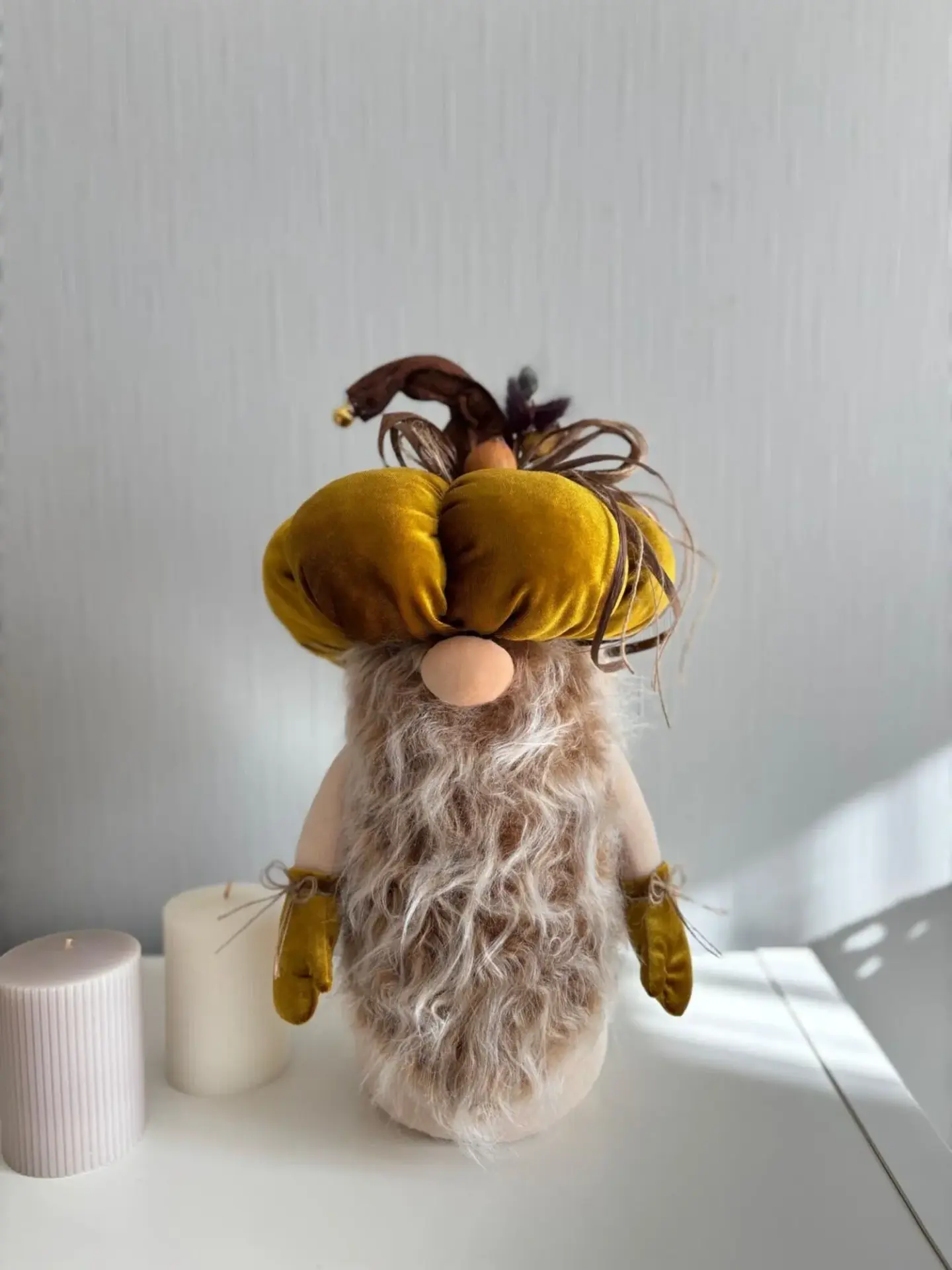 Dekoratif Şans Cücesi Kitap Tutucu Ev Ofis Salon Dekoru-Pumpkin Head Hardal 50 cm