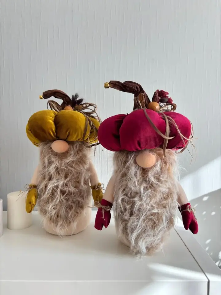 Dekoratif Şans Cücesi Kitap Tutucu Ev Ofis Salon Dekoru-Pumpkin Head Hardal 50 cm