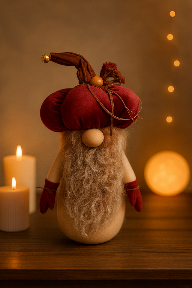 Dekoratif Şans Cücesi Kitap Tutucu Ev Ofis Salon Dekoru-Pumpkin Head Vişne 50 cm