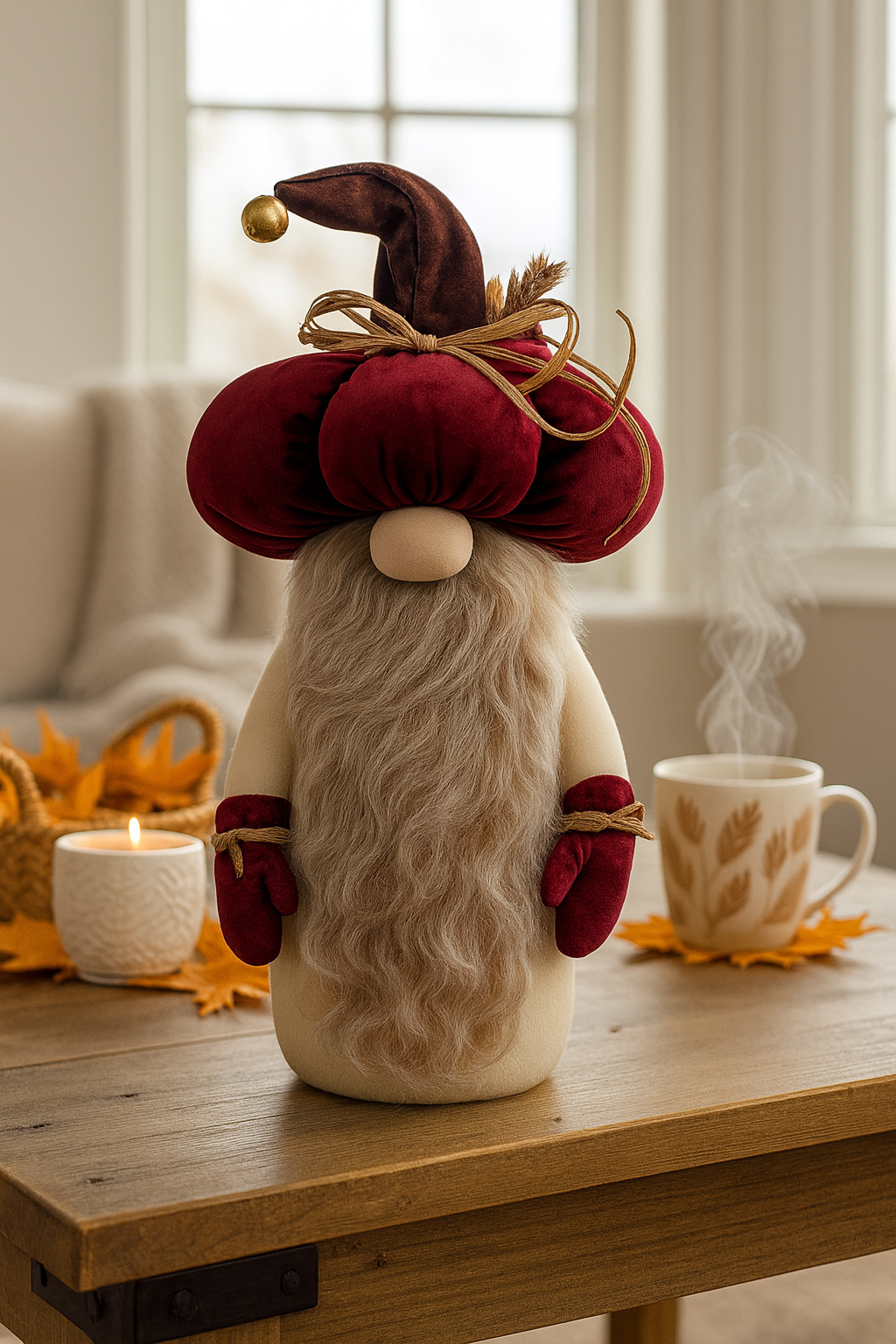 Dekoratif Şans Cücesi Kitap Tutucu Ev Ofis Salon Dekoru-Pumpkin Head Vişne 50 cm