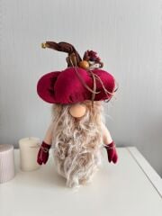 Dekoratif Şans Cücesi Kitap Tutucu Ev Ofis Salon Dekoru-Pumpkin Head Vişne 50 cm