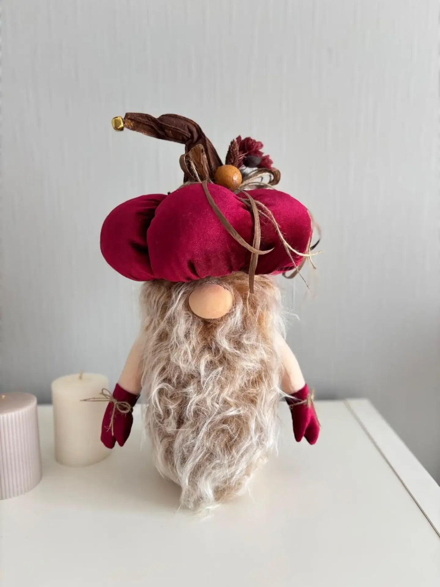 Dekoratif Şans Cücesi Kitap Tutucu Ev Ofis Salon Dekoru-Pumpkin Head Vişne 50 cm