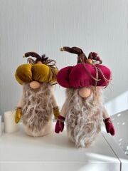 Dekoratif Şans Cücesi Kitap Tutucu Ev Ofis Salon Dekoru-Pumpkin Head Vişne 50 cm