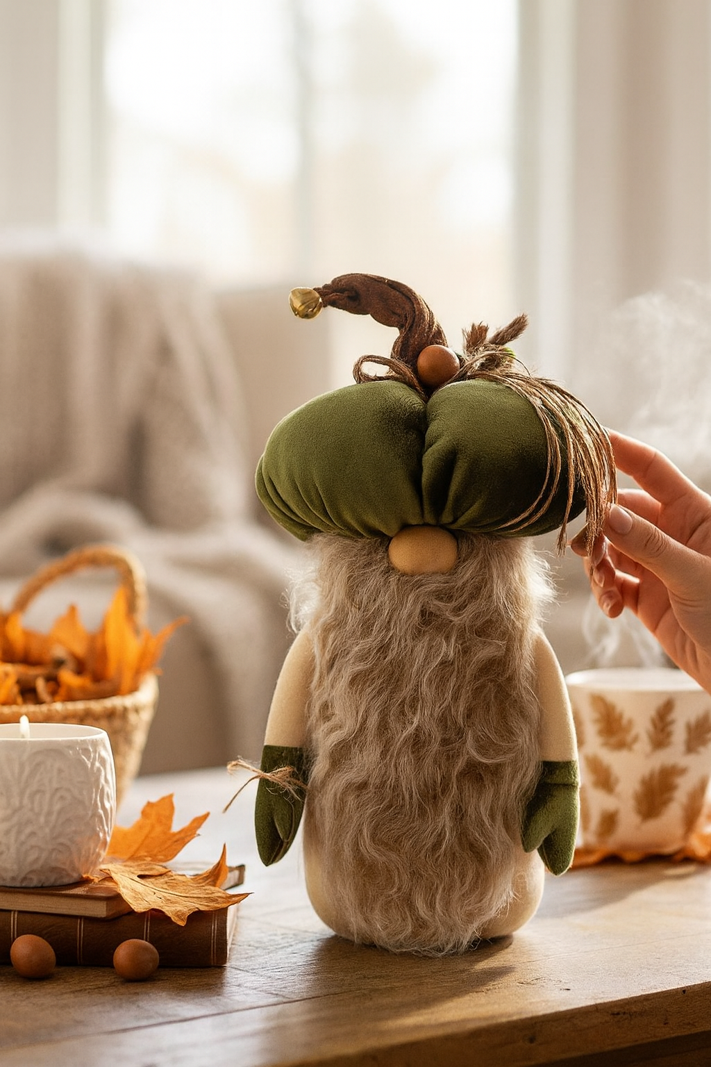 Dekoratif Şans Cücesi Kitap Tutucu Ev Ofis Salon Dekoru-Pumpkin Head Yeşil 50 cm