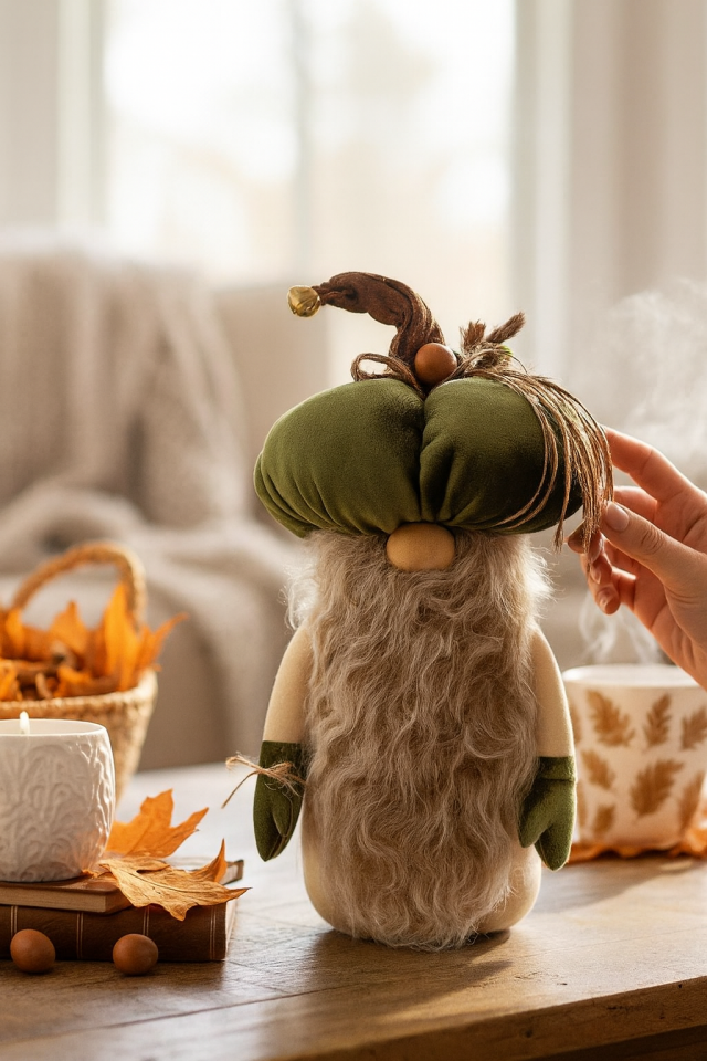 Dekoratif Şans Cücesi Kitap Tutucu Ev Ofis Salon Dekoru-Pumpkin Head Yeşil 50 cm