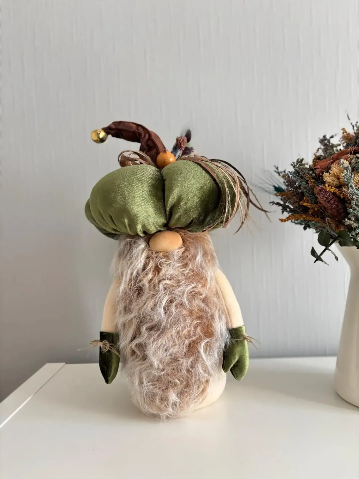 Dekoratif Şans Cücesi Kitap Tutucu Ev Ofis Salon Dekoru-Pumpkin Head Yeşil 50 cm
