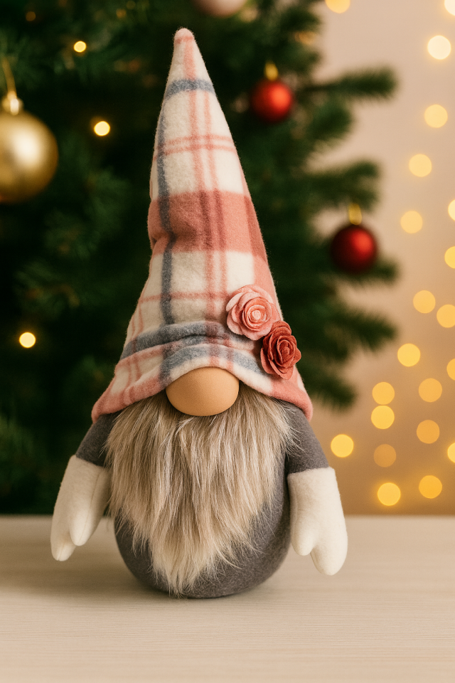 Yılbaşı Cücesi Gingham Boy Kiremit Ekose 35 cm