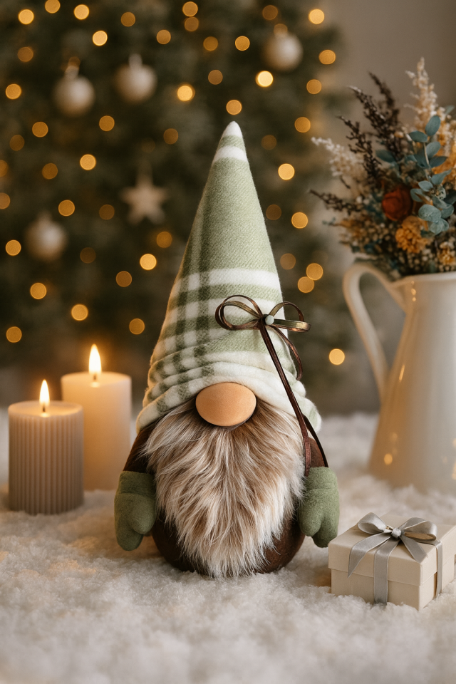 Yılbaşı Cücesi Gingham Boy Yeşil Ekose 35 cm