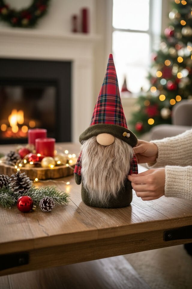 Yılbaşı Cücesi Kırmızı Ekoseli-Golden Bell 35 cm