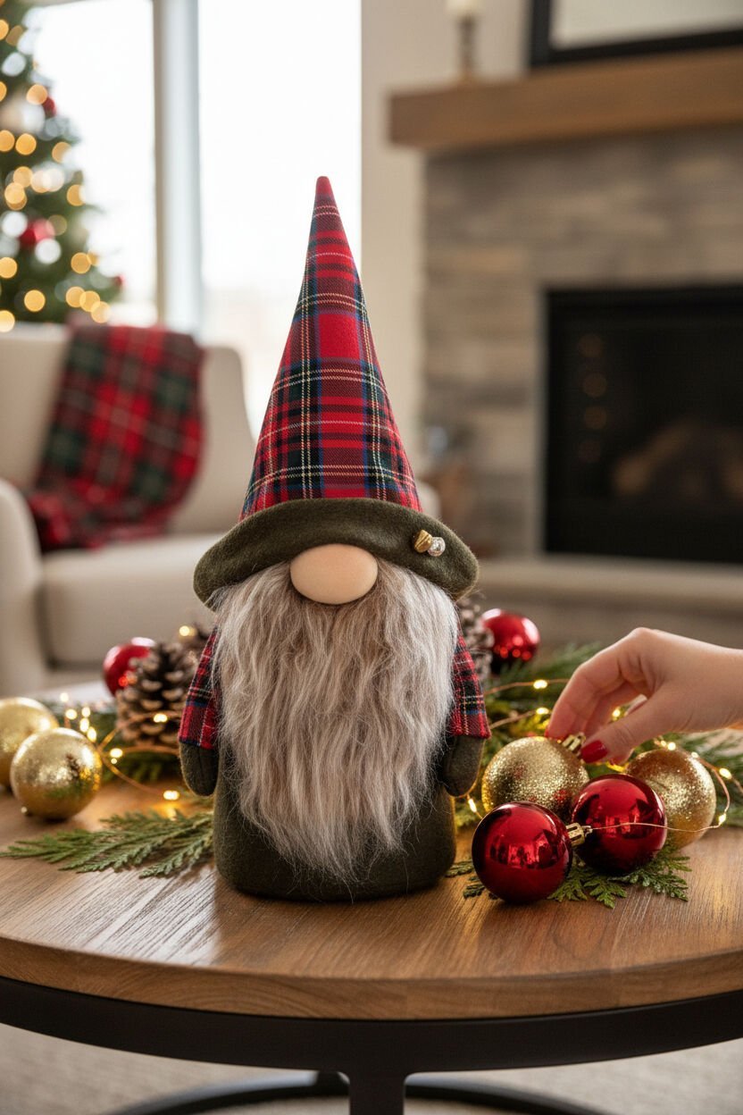 Yılbaşı Cücesi Kırmızı Ekoseli-Golden Bell 35 cm