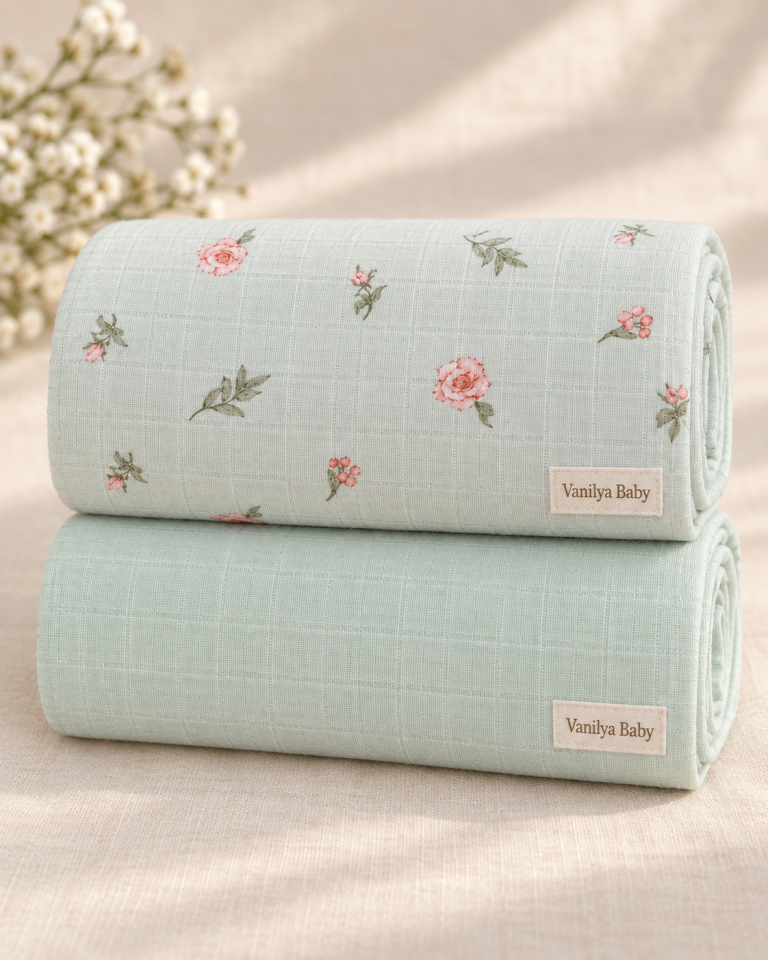 Çok Amaçlı Bebek Müslin Örtü Seti 2'li - Mint and Rose