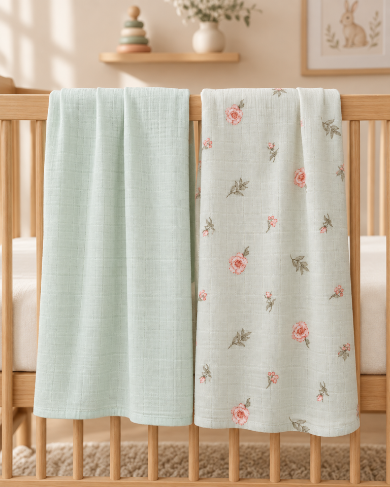 Çok Amaçlı Bebek Müslin Örtü Seti 2'li - Mint and Rose