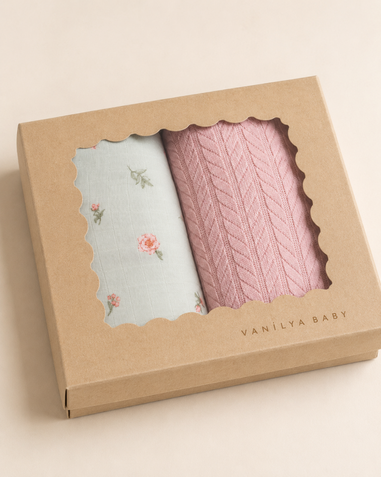 Bebek Müslin Örtü ve Battaniye Seti - Mint and Rose