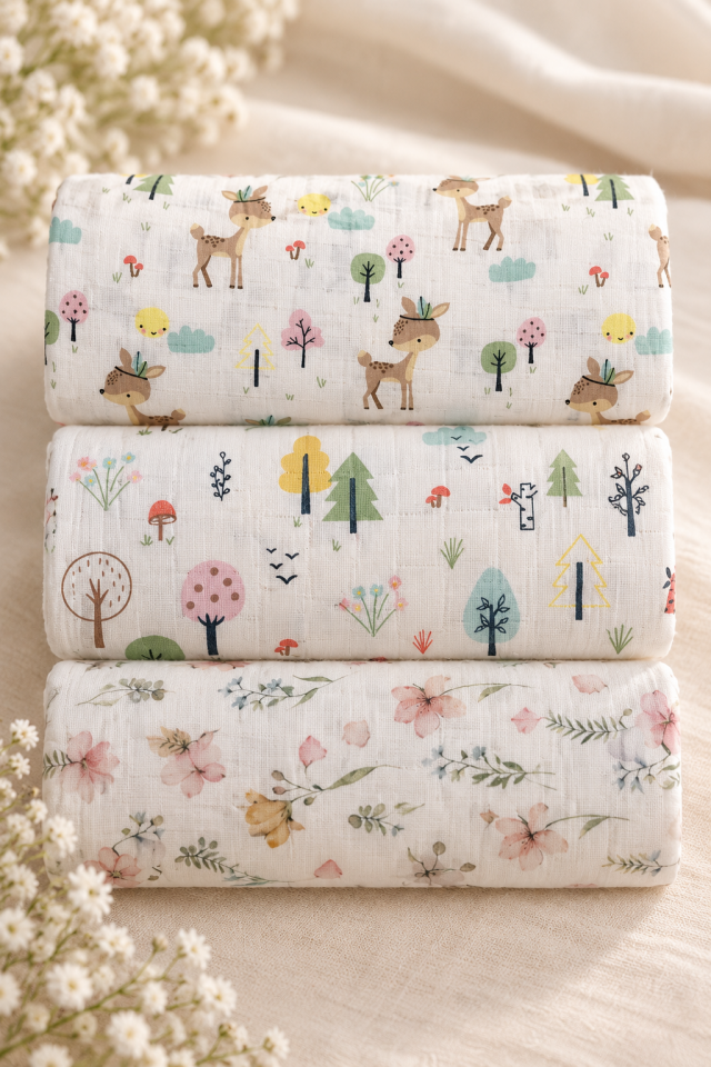 Çok Amaçlı Bebek Müslin Örtü Seti 3'lü - Woodland Bloom