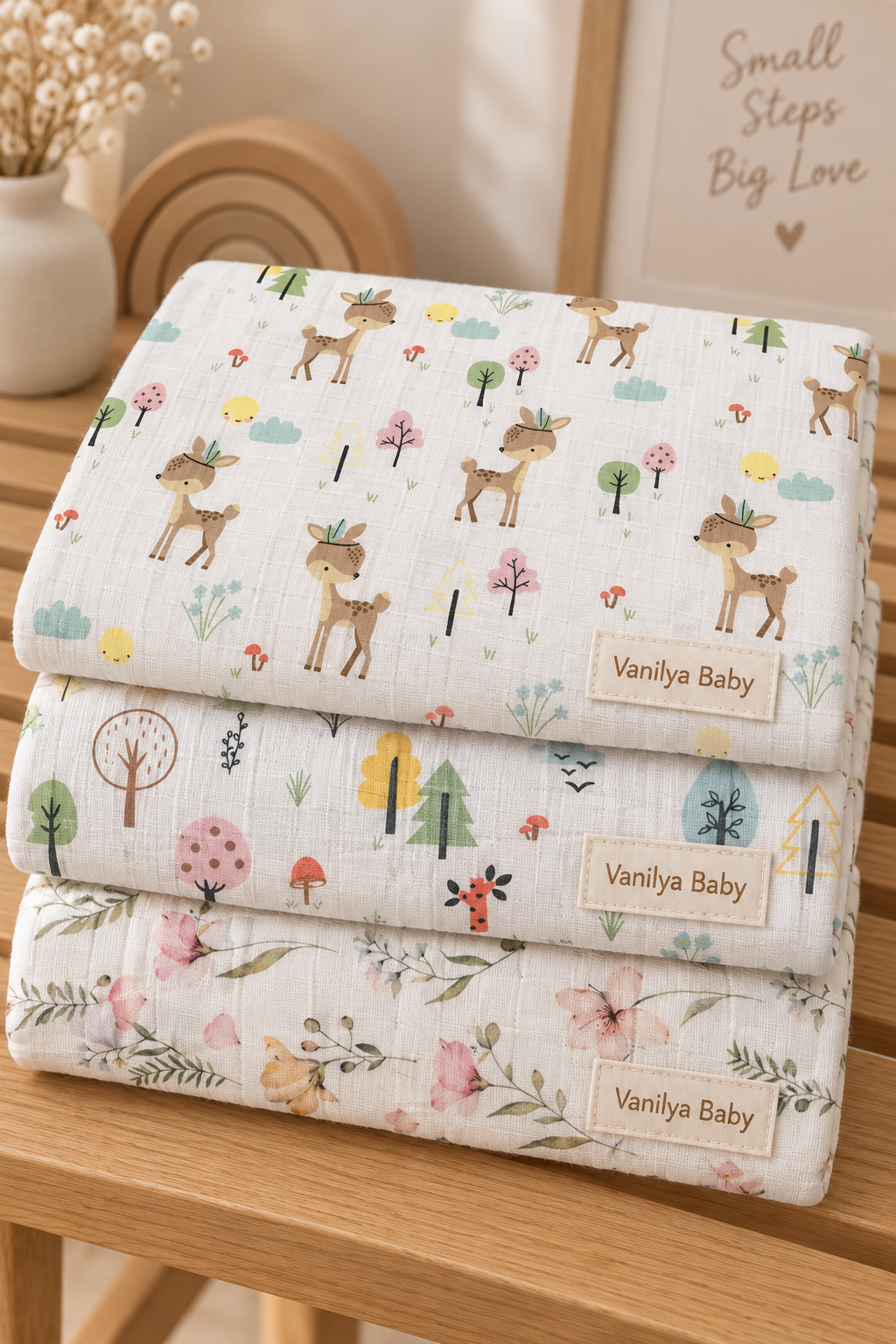 Çok Amaçlı Bebek Müslin Örtü Seti 3'lü - Woodland Bloom