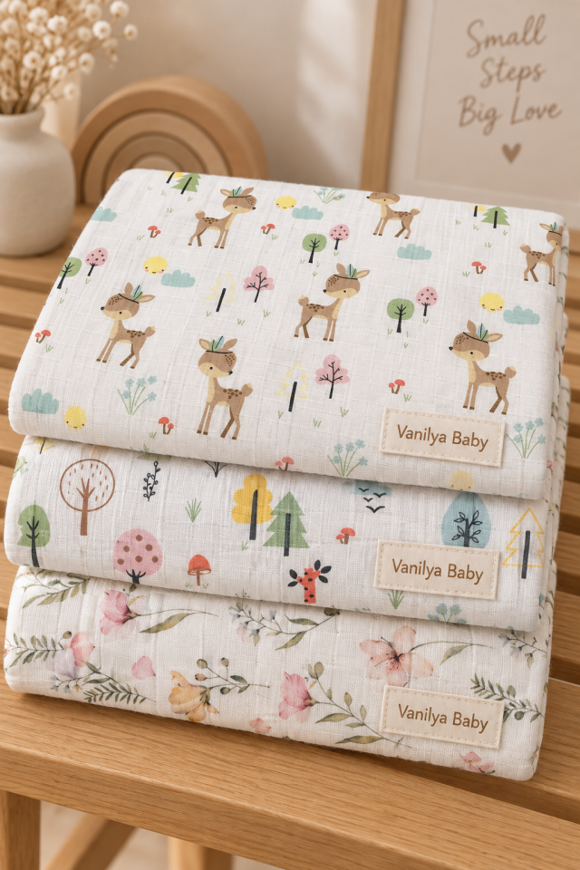Çok Amaçlı Bebek Müslin Örtü Seti 3'lü - Woodland Bloom