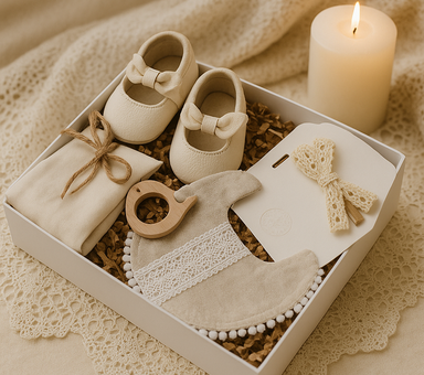 Kız Bebek Hediye Seti - Yenidoğan Hediyesi - Naturel